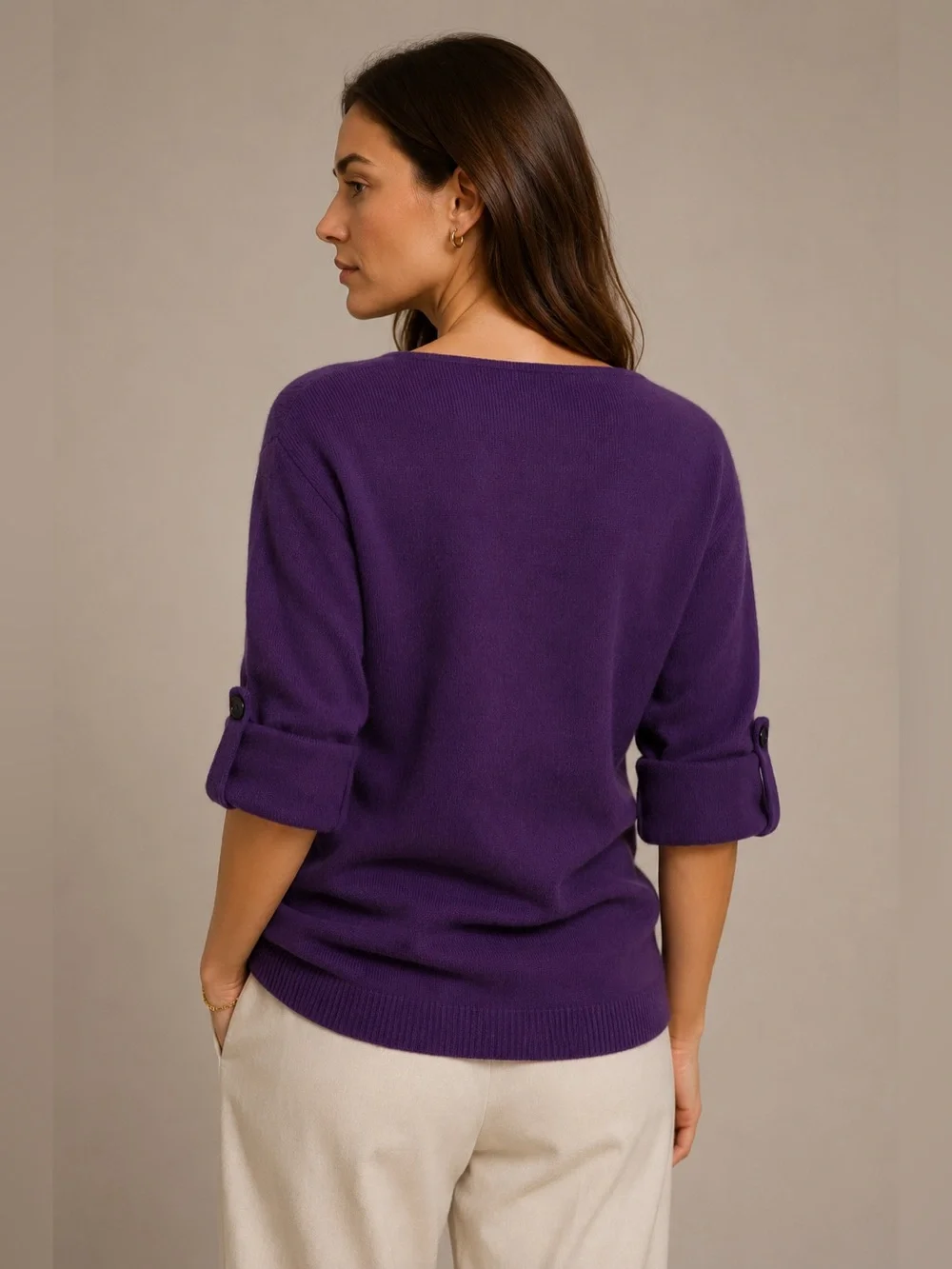 BCBGMAXAZRIA 100% Cashmere Convertible Zip Sweater Luxe Plum Purple NWOT Sz XS/S - Picture 11 of 12